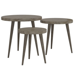 Ensemble de tables d'appoint 3 pcs Gris MDF et fer