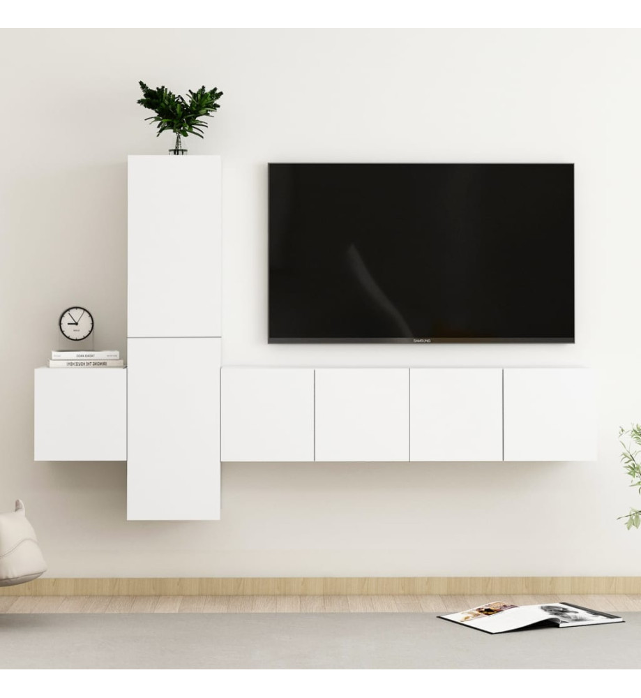 Ensemble de meubles TV 5 pcs Blanc Aggloméré