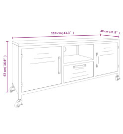 Meuble TV Noir 110x30x43 cm Fer et bois de pin massif