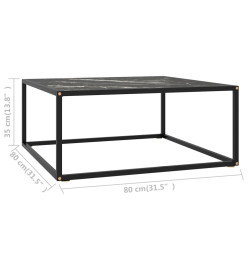 Table basse Noir avec verre marbre noir 80x80x35 cm