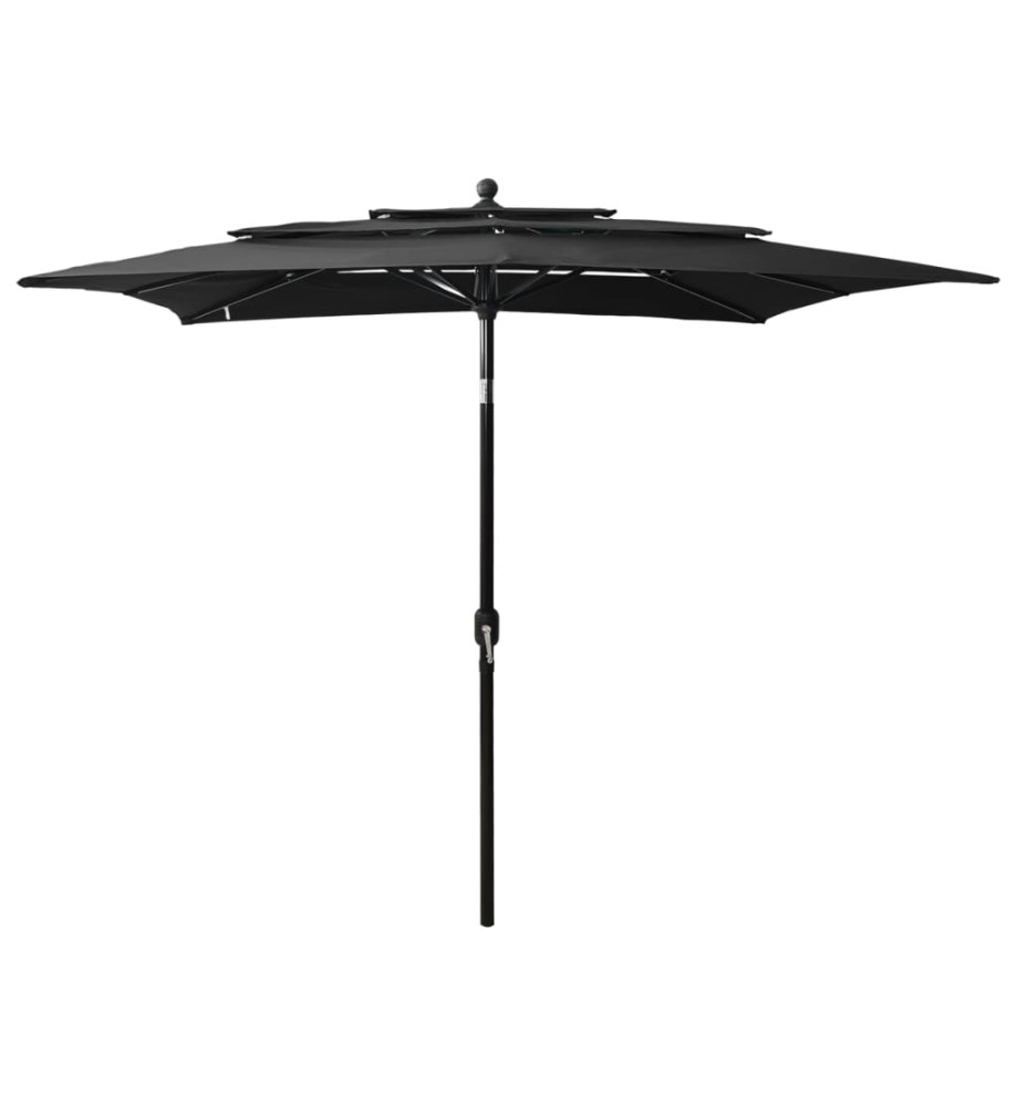 Parasol à 3 niveaux avec mât en aluminium Noir 2,5x2,5 m