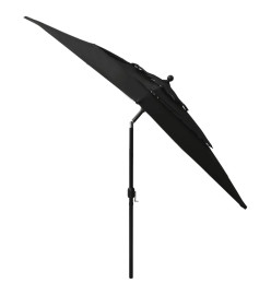 Parasol à 3 niveaux avec mât en aluminium Noir 2,5x2,5 m