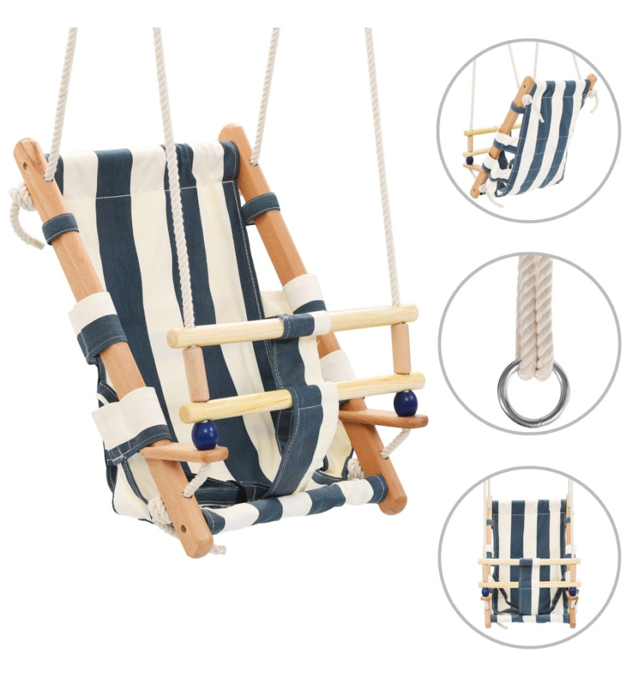 Balançoire pour bébé avec ceinture de sécurité Coton Bois Bleu