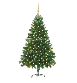 Arbre de Noël artificiel avec LED et boules 210 cm Vert