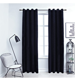 Rideaux occultants avec anneaux 2 pcs Velours Noir 140x175 cm