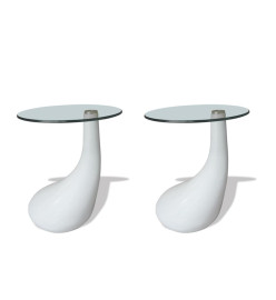 Table basse et dessus de table Verre rond Blanc brillant 2 pcs