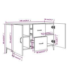 Buffet blanc brillant 100x36x60 cm bois d'ingénierie