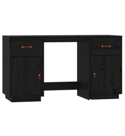 Bureau avec armoires Noir 135x50x75 cm Bois massif de pin