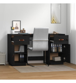 Bureau avec armoires Noir 135x50x75 cm Bois massif de pin