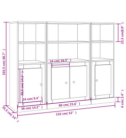 Buffets 3 pcs noir bois d'ingénierie