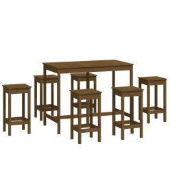 Ensemble de bar 7 pcs Marron miel Bois de pin massif