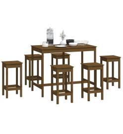 Ensemble de bar 7 pcs Marron miel Bois de pin massif