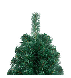 Demi-arbre de Noël artificiel avec LED et boules Vert 210 cm