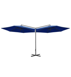 Parasol double avec mât en acier Bleu azuré 600 cm