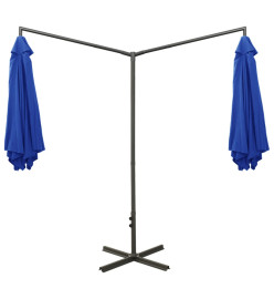 Parasol double avec mât en acier Bleu azuré 600 cm