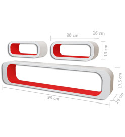 Étagères murales sous forme de cube 6 pcs Rouge et blanc