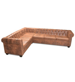 Canapé d'angle Chesterfield 6 Places Cuir artificiel Marron