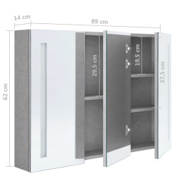 Armoire de salle de bain à miroir LED Gris béton 89x14x62 cm