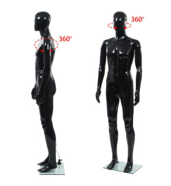 Mannequin homme corps complet base verre Noir brillant 185 cm