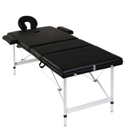 Table pliable de massage Noir 3 zones avec cadre en aluminium