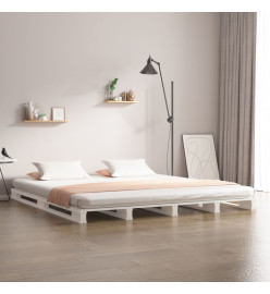 Lit de palette blanc 140x190 cm bois de pin massif