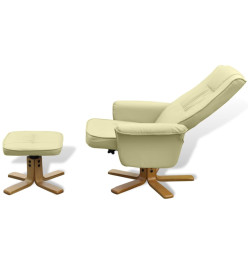 Fauteuil avec repose-pied Blanc crème Similicuir