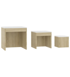 Tables gigognes 3 pcs Blanc et chêne sonoma Aggloméré