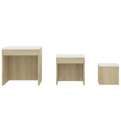 Tables gigognes 3 pcs Blanc et chêne sonoma Aggloméré