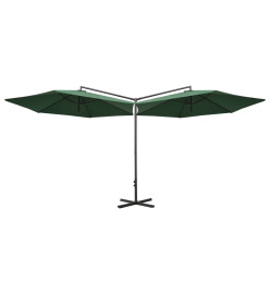 Parasol double avec mât en acier Vert 600 cm