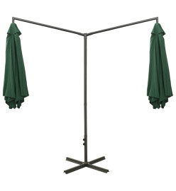 Parasol double avec mât en acier Vert 600 cm