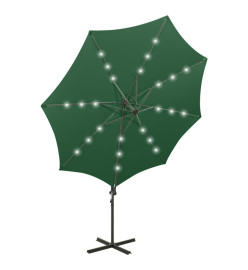 Parasol déporté avec mât et lumières LED Vert 300 cm