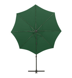 Parasol déporté avec mât et lumières LED Vert 300 cm