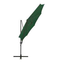 Parasol déporté avec mât et lumières LED Vert 300 cm