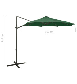 Parasol déporté avec mât et lumières LED Vert 300 cm