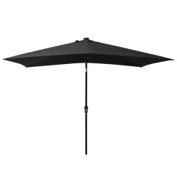 Parasol avec LED et mât en acier Noir 2x3 m