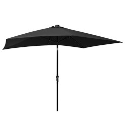 Parasol avec LED et mât en acier Noir 2x3 m