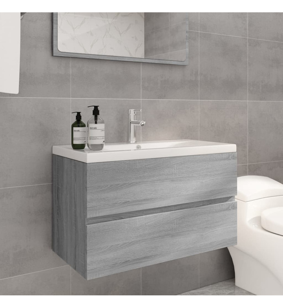 Meuble lavabo avec bassin intégré Sonoma gris Bois d'ingénierie