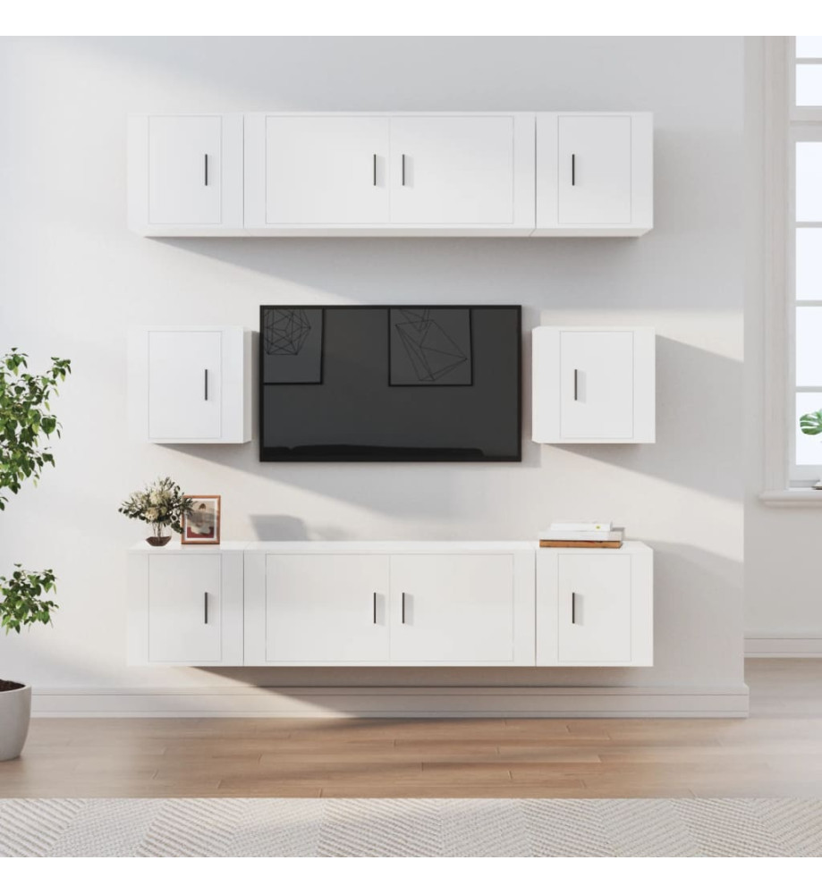 Ensemble de meubles TV 8 pcs Blanc brillant Bois d'ingénierie