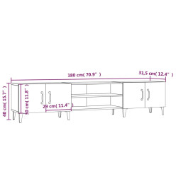 Meuble TV blanc brillant 180x31,5x40 cm bois d'ingénierie