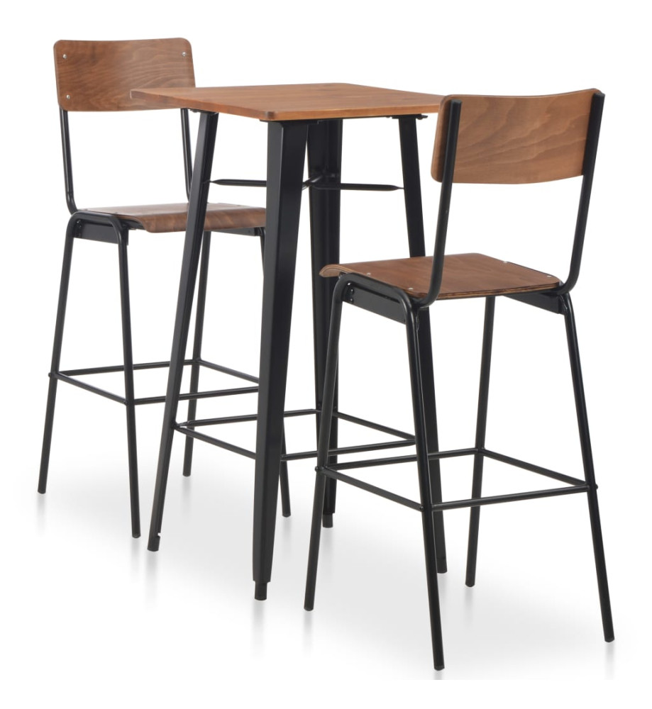 Mobilier de bar 3 pcs Acier Marron Noir