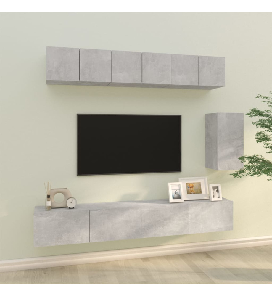 Ensemble de meubles TV 6 pcs Gris béton Bois d'ingénierie