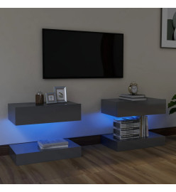 Meubles TV avec lumières LED 2 pcs gris brillant 60x35 cm