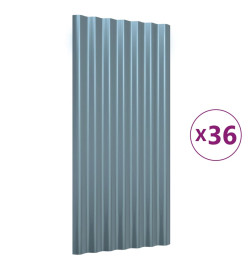 Panneaux de toiture 36 pcs Acier enduit de poudre Gris 80x36 cm