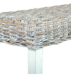 Banc 160 cm Blanc Rotin naturel kubu et bois de manguier massif