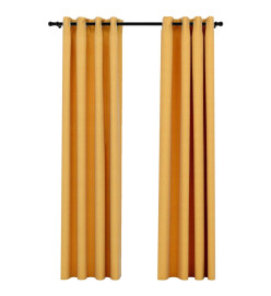 Rideaux occultants Aspect lin à œillets 2 pcs Jaune 140x245 cm