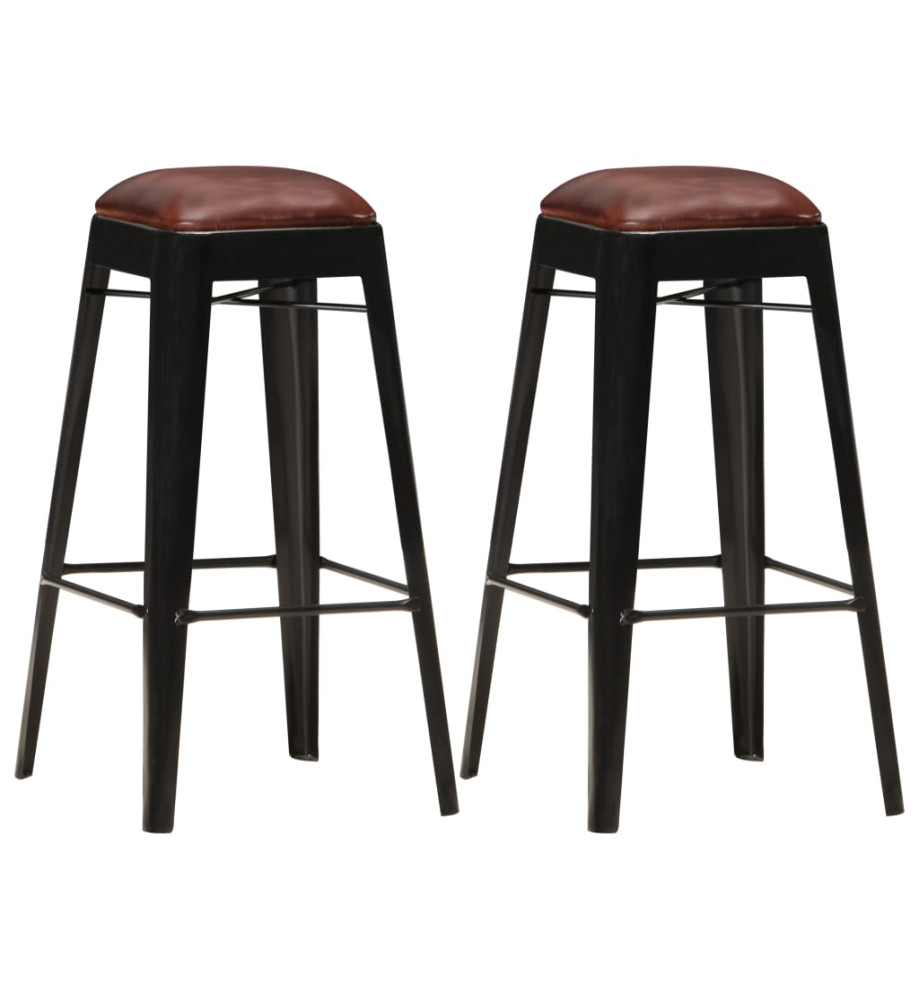 Tabourets de bar lot de 2 noir cuir véritable