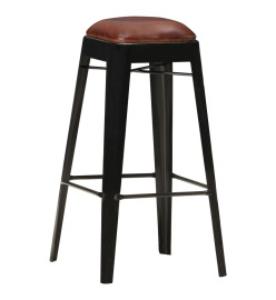 Tabourets de bar lot de 2 noir cuir véritable