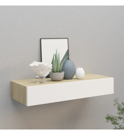 Étagère à tiroir murale Chêne et blanc 60x23,5x10 cm MDF