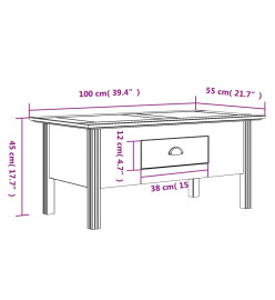 Table basse BODO blanc 100x55x45 cm bois de pin massif