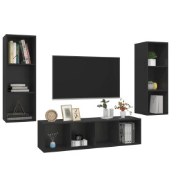 Ensemble de meuble TV 3 pcs Noir Aggloméré